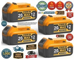 4x 12Ah 20V Replacement Battery for 20V Max Power Tools, High Capacity Li-ion