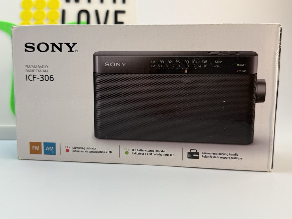 Sony ICF-306 Portable AM/FM Radio W/ Carrying Handle Battery Powered New In Box