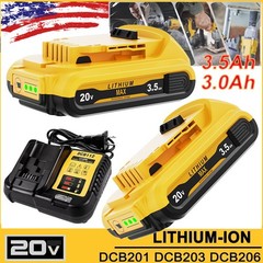 20V FOR DE-WALT 20 Volt MAX Lithium-Ion Battery / Charger DCB206 DCB201 DCB200-2