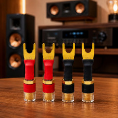 4-Pack Gold Plated Speaker Wire Adapters – Spade to Banana Plug Connectors for S