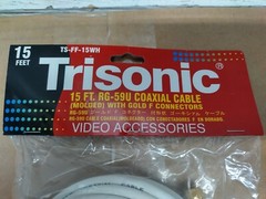 Trisonic 15 Ft. White Molded RG-59U Coaxial Cable with Gold Plated F Connectors