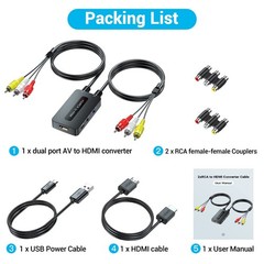 Dual Port RCA to HDMI Converter – 2 Composite AV to HD Output for N64/Wii/PS2/DV