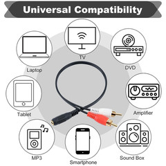 3.5Mm Female to 2 RCA Splitter Male Stereo Audio Y Cable (1Ft), Gold Plated Adap