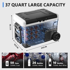 12V Car Refrigerator Electric Cooler DC/AC, -4℉~68℉, Freezer Cooler with Wheels