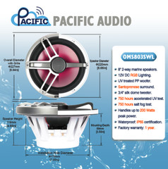 Pacific Audio 8″ 2-Way Marine Boat Speakers (pair) Audio System 200W 12V RGB LED