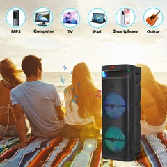 Dual 10″ Subwoofer Portable Bluetooth Speaker Heavy Bass Sound System Party +Mic