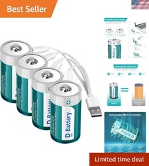 Rechargeable D Size Batteries 4 Pack with USB-C 4 in 1 Charging Cable, 1.5V L…