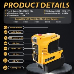 DCB205 5.0Ah Battery For DeWalt 20V Power Inverter 220W 110V AC Portable w/LED