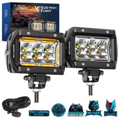 2Pc LED Flood Light Pods White&Amber Offroad Driving Fog Light for Truck SUV UTV