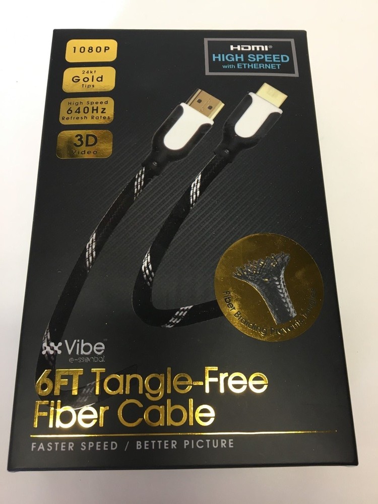 HDMI FIBER CABLE/CORD 6FT TANGLE FREE HIGH SPEED W/ETHERNET 1080P 3D VIDEO 24KT