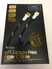 HDMI FIBER CABLE/CORD 6FT TANGLE FREE HIGH SPEED W/ETHERNET 1080P 3D VIDEO 24KT