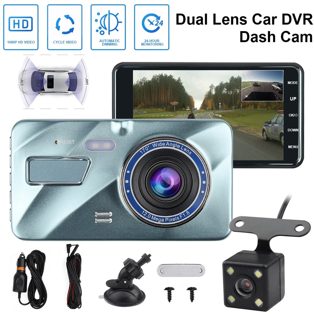 HD 1080P Car Dual Lens Dash Cam 4″ DVR Recorder Front & Rear Camera Night Vision