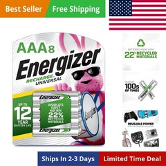 Recharge Universal Rechargeable AAA Batteries 8 Pack, Triple A Batteries