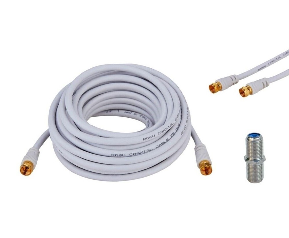 White RG6 Coax Cable Dual Shield Internet Satellite TV Antenna with Barrel LOT