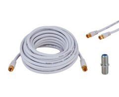 White RG6 Coax Cable Dual Shield Internet Satellite TV Antenna with Barrel LOT