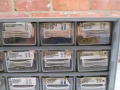Lot of Small Vintage Electrical Connectors In Organizer Cabinet