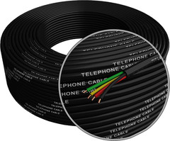 Phone Cable 300Ft Rounded Black Roll (100M Long) 4X1/0.4 26 AWG Gauge Solid Wire