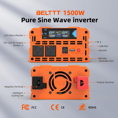 1500W Pure Sine Wave Inverter 12V to 120V AC, Inverter 12V to 110V Converter for