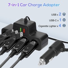 120W Car Charger 4 Socket 3 USB [QC+PD Fast Charging] for Phone Laptop Tire Pump