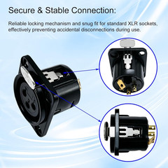 10pcs XLR 3Pin Female Panel Mount Chassis, Fine Black Nickel Plated Housing