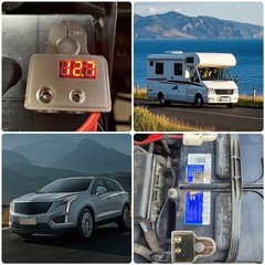 2 PCS 12-24V Car Battery Terminal Connectors Clamps 0/4/8 Gauge w/ LED Voltmeter