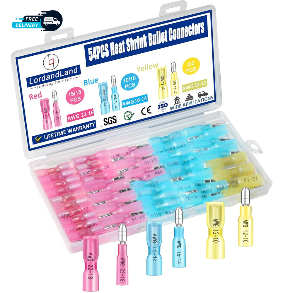54PCS Heat Shrink Bullet Wire Connectors Kit 22 10AWG Waterproof