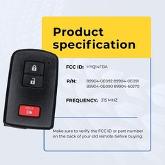Replacement Smart Key Fob for Toyota Tacoma 2015 FCC HYQ14FBA Part Number