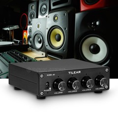 HiFi 4-way Stereo Audio Switcher Box Preamp Analog RCA Splitter w/Volume Control