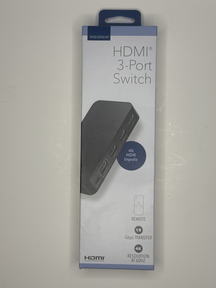 Insignia 3-Port HDMI Switch 4K 60Hz HDR Black With Remote