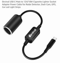 USB C Male to 12V Cigarette Lighter Socket Adapter 12V 18W Power Cable for Dash