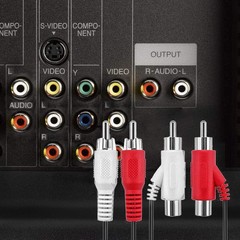 RCA Audio Piggyback Cable, 2 RCA Male to 2 RCA Male + RCA Female Piggyback, 6 Fo