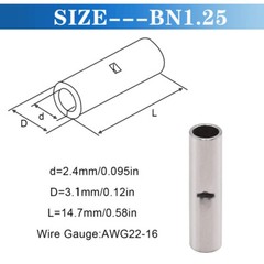 10-100Pcs 2-22 AWG Non-Insulated Copper butt Splice connectors terminal barrel