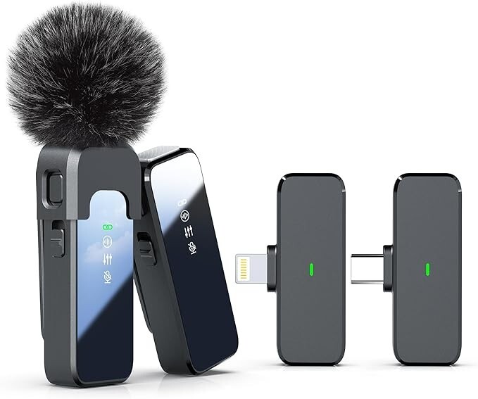 Wireless Microphone for iPhone/Andriod, Noise Cancellation 100ft Trans 18H Btry