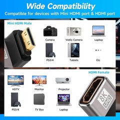 90 Degree Mini HDMI to HDMI Adapter 2 Pack, (Up and Down) Right Angle Mini HDMI
