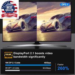 Displayport 2.1 16K DP Cable 8K@120Hz/60Hz 4K@240Hz 80Gbps HDR Video Audio Cable