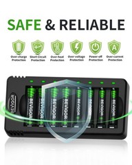 BEVIGOR Rechargeable AA and AAA Batteries with 8 8Bay Charger+AA4+AAA4, Black