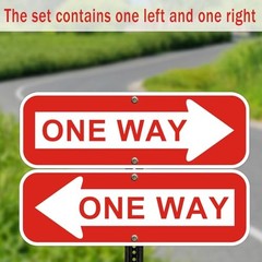 One Way Sign with Arrow, 18×6 Inches, red and white – 6″ x 18″ – Left and Right