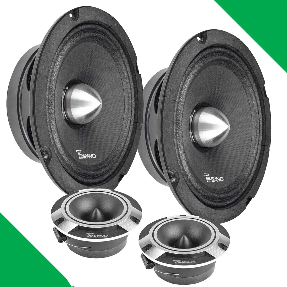 2x Timpano 6.5″ Midrange Bullet Slim Speakers 2x Super Tweeters 1500 watt Bundle