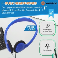 Bulk Earbud Headphones 50 Pack for Classroom , Wholesale Wired Durable Earpho…