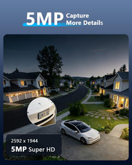 5MP Wired Security Camera System, 90 Days Storage, 4 Cameras, No Fees
