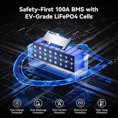 Power Queen 12V 200Ah LiFePO4 Lithium Battery 2560Wh w/BMS for Solar RV Marine