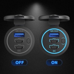 12-24V USB C 3 Port Fast Car Charger PD & QC3.0 Outlet Socket for Boat RV Marine