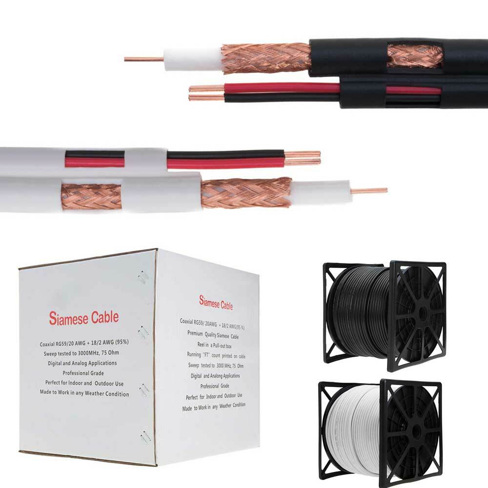 RG59 Siamese Coaxial Cable 18/2 20AWG CCTV Video & Power Wire 250ft/500ft/1000ft