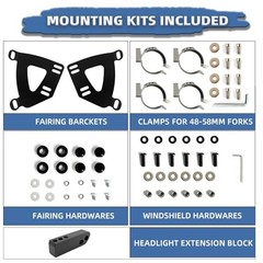 Motorcycle Fairing Windshield Kit, 5.75″ Headlight Fairings 48-58mm 15 Inch