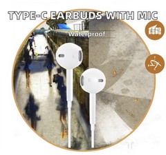 White USB-C Wired Earbuds with Built-In Mic Double Earpieces for IP 15 – 17