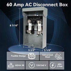 60 Amp Fused AC Disconnect Box Outdoor, 120/240vac Pull Out Switch with Fuse,…