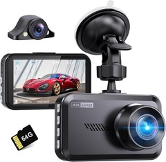 Dual 4K Dash Cam Front and Rear – Free 64G SD Card, 2160P+2160P UHD Dash Came…