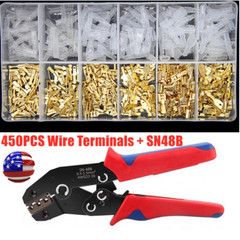 450x Wire Connectors Spade Crimp Terminals SN-48B Ratchet Crimper Plier Tool Kit