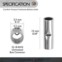 50 Butt Crimp Connector Uninsulated 22-18 GA gauge AWG Terminal Splice Car Radio