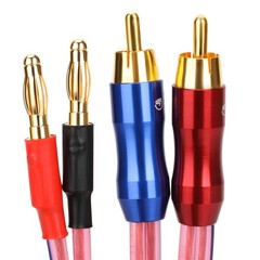 1.64FT KK R1B2D0.5 4N OFC Speaker Wire Pair RCA Male To 4 Banana Plugs